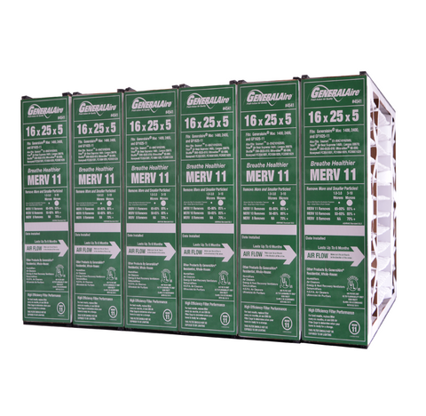 Generalaire 4541 Furnace Filter MERV 11, 16x25x5, Replaces Part # 4511 MERV 10. Actual Size 15 5/8" x 24 1/4" x 4 15/16." Case of 6