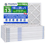 Standard 16 x 25 x 1 Pleated Furnace Filters. MERV 13 Rated. Case of 12