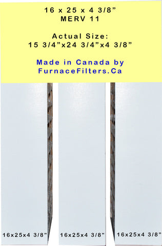 Standard Honeywell Compatible 16 x 25 x 5 (4 3/8"). Actual Size 15 15/16" x 24 7/8" x 4 3/8" MERV 11 Rated. Case of 3