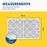 Aerostar 16x25x4 MERV 8 Furnace and A/C Air Filter. Actual/Exact Size: 15 1/2 x 24 1/2 x 3 5/8 Inches. Case of 4