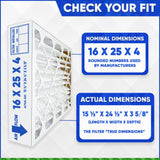 16x25x4 MERV 8 Furnace Filter. Actual Size 15 1/2" x 24 1/2" x 3 5/8". 3M 16x25x4 Filtrete Size Replacement Filters. Case of 4