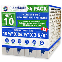 16x25x4 3M Size MERV 10 Replacement Filters. Actual Size 15.5" x 24.5" x 3.68." Case of 4 Made by Furnace Filters.Ca
