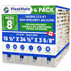 16x25x4 MERV 8 Furnace Filter. Actual Size 15 1/2" x 24 1/2" x 3 5/8". 3M 16x25x4 Filtrete Size Replacement Filters. Case of 4