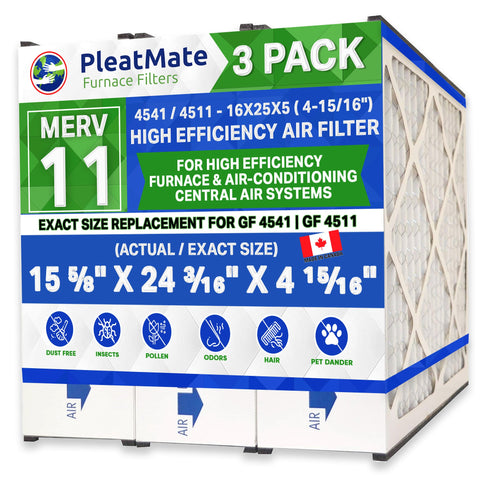 Sears / Kenmore Aftermarket Part # GF 4511 Replacement Filter 16x25, Actual Size 15 5/8" x 24 3/16" x 4 15/16." MERV 11. Case of 3