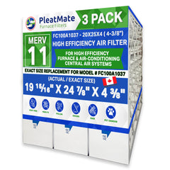 Honeywell 20x25x4 Furnace Filter Model # FC100A1037 MERV 11. Actual Size 19 15/16 x 24 7/8 x 4 3/8. Made in Canada by Furnace Filters.Ca Pkg. of 3