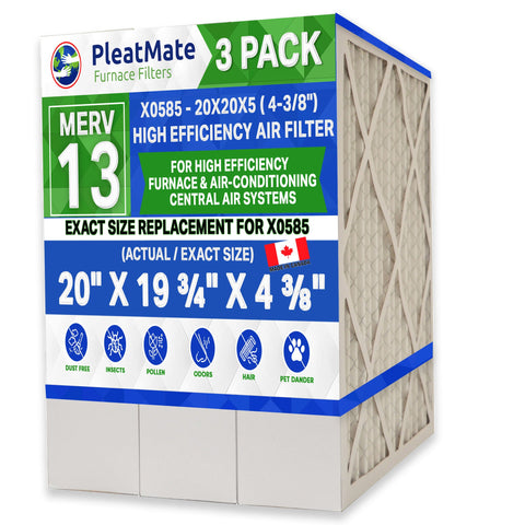 Lennox X0585 MERV 13 20x20x5 Healthy Climate for HCF14-11. Actual Size 20" x 19 3/4" x 4 3/8". Case of 3 Made in Canada by FurnaceFilters.Ca