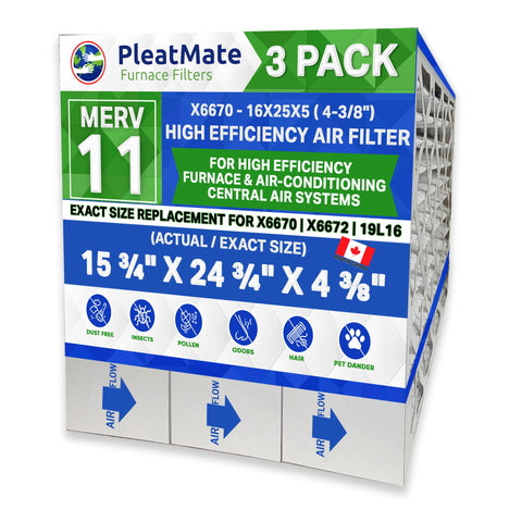 Lennox X6670 16x25x5 MERV 11 for Models HCF16-11 & HCC16-28. Actual Size 15 3/4" x 24 3/4" x 4 3/8." Generic Replacement Filters. Case of 3